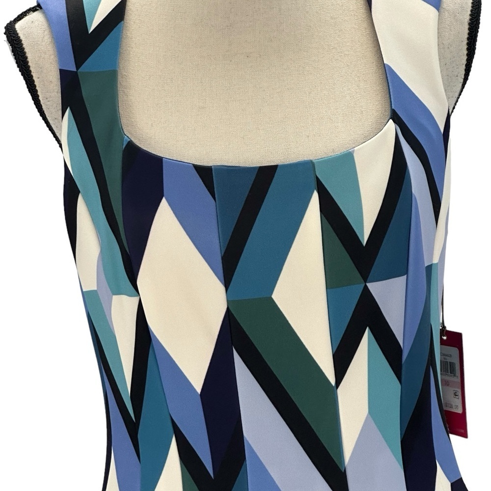 Vince Camuto Sleeveless Block Print Fit & Flare Midi Dress - Blue White -size 10 - Picture 2 of 10
